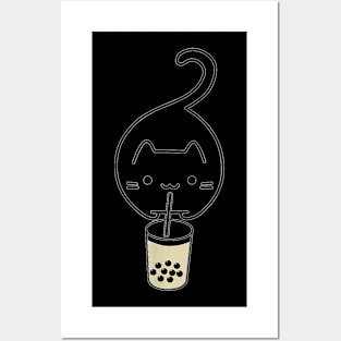 Cat Jumping Drinking Boba Milk Ea Posters and Art